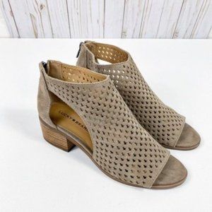 Lucky Brand Open Toe Suede Laser Cut Bootie